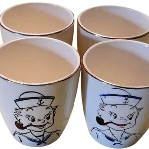 ✨ Rare✨ Set of 4 Vintage Napco  Sailor Shot Glasses with Gold Rim.